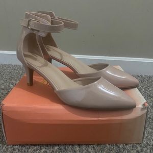 Nude Patnett Pointed Closed Toe Ankle Strap Heels
